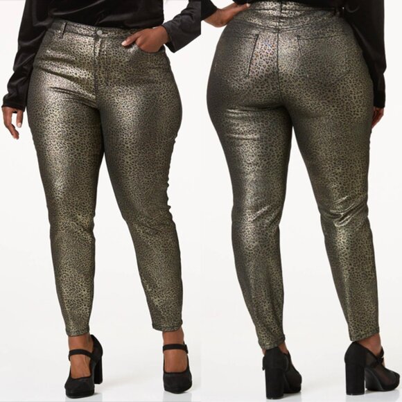 Plus Size 26W Petite (Short) Cato Metallic Shine Leopard Skinny Jeans NWT - Picture 1 of 4
